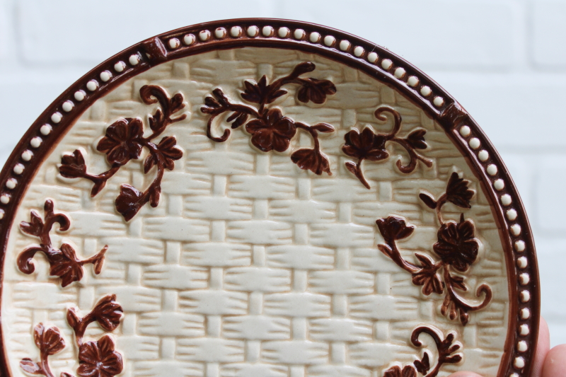 photo of Temp Tations floral lace basketweave chocolate brown plates set for 4, hard to find!  #5